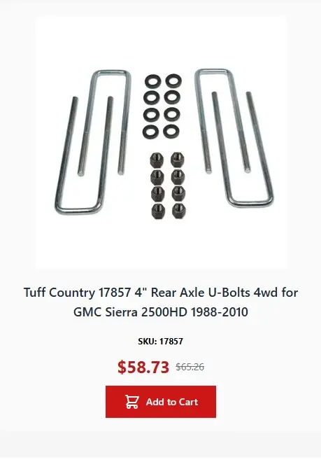 Tuff Country Tuff Country 17851 Rear Ubolt Kit for Use with Blocks - 3" - Vehicle Parts & Accessories Rear U-bolt Kits