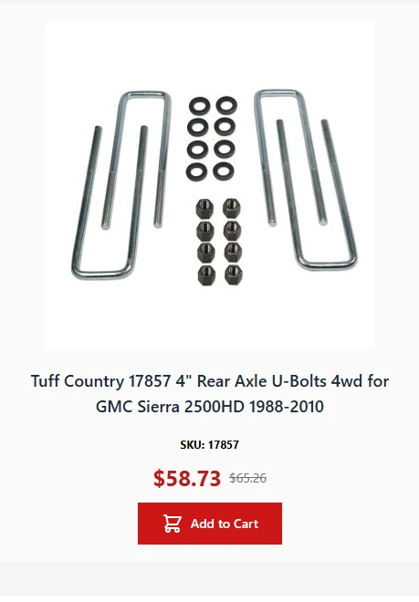 Tuff Country Tuff Country 17851 Rear Ubolt Kit for Use with Blocks - 3" - Vehicle Parts & Accessories More Products